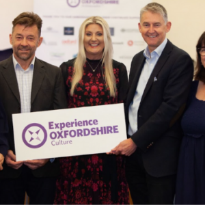 (L to R) Jemima King, Partner, Richardsons Chartered Accountants; Tony Hood, Supervising Location Manager; Hayley Beer-Gamage, Experience Oxfordshire CEO; Richard Venables MRICS DL, Head of the Ox